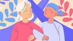Ilustración de personas apoyándose durante el diagnóstico de cáncer