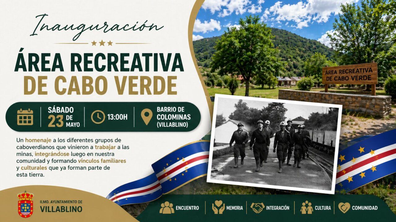 Cartel de inauguración del Área Recreativa de Cabo Verde en Villablino