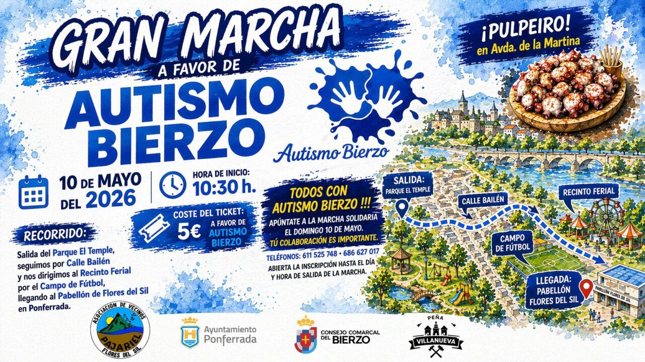 Cartel de la marcha solidaria a favor de Autismo Bierzo en Ponferrada