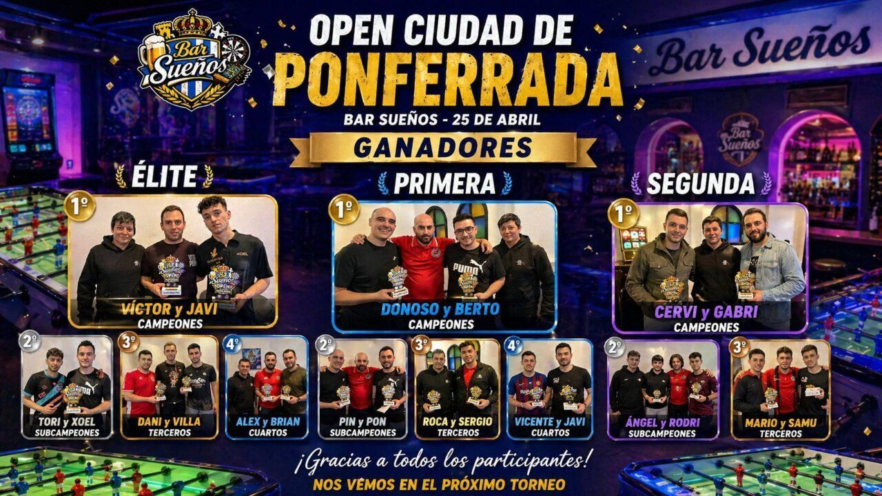 Ganadores del Open Ciudad de Ponferrada en el Bar Sueños