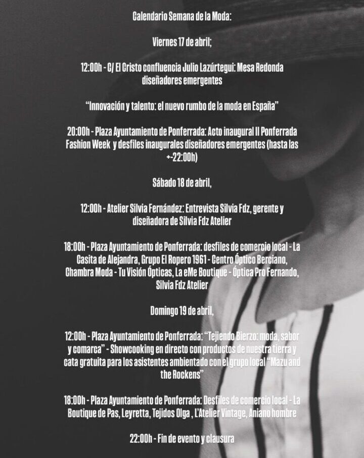Calendario de eventos de la Ponferrada Fashion Week 2026