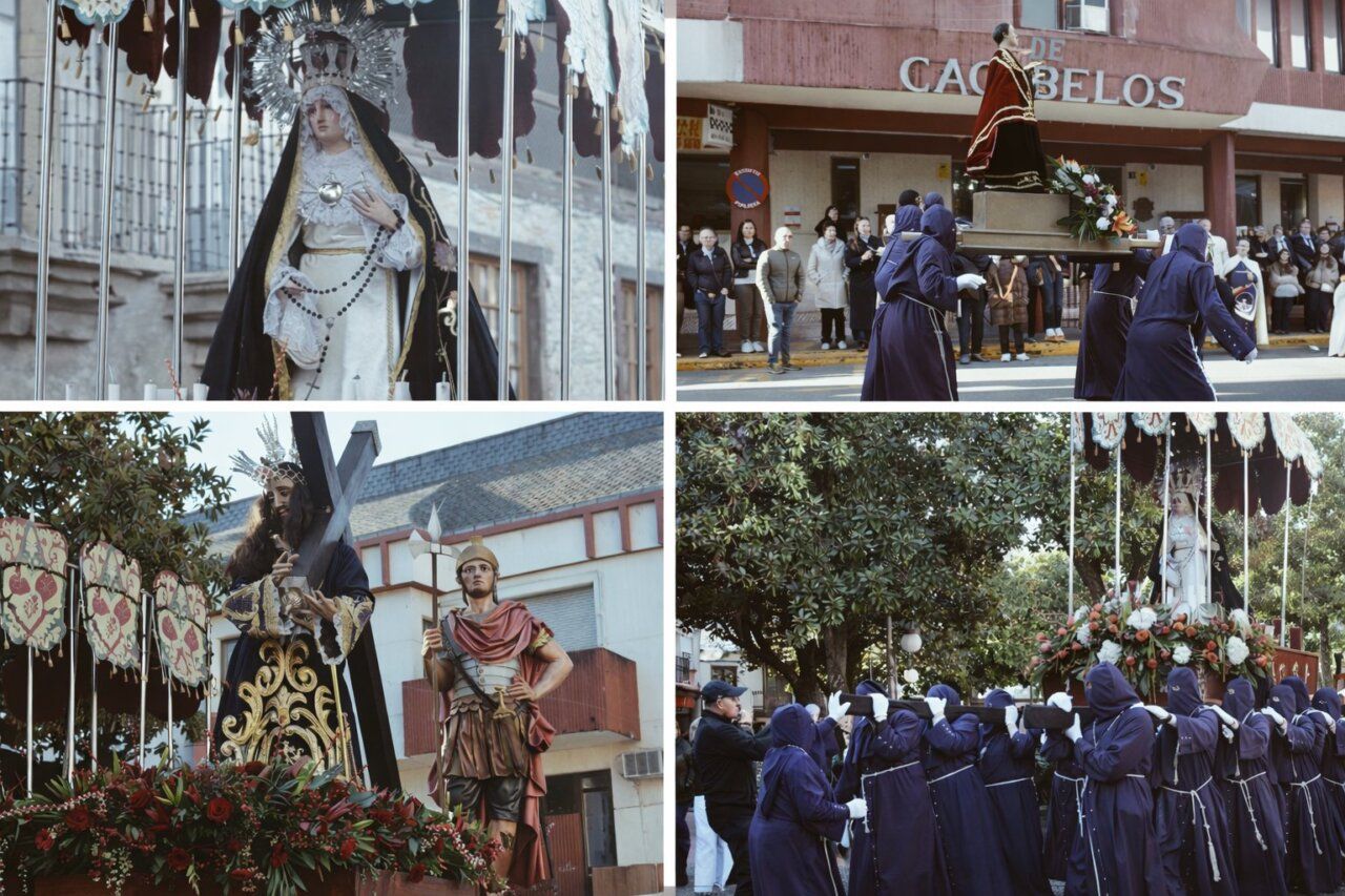 Imágenes de la Procesión del Encuentro en Cacabelos con pasos y participantes.