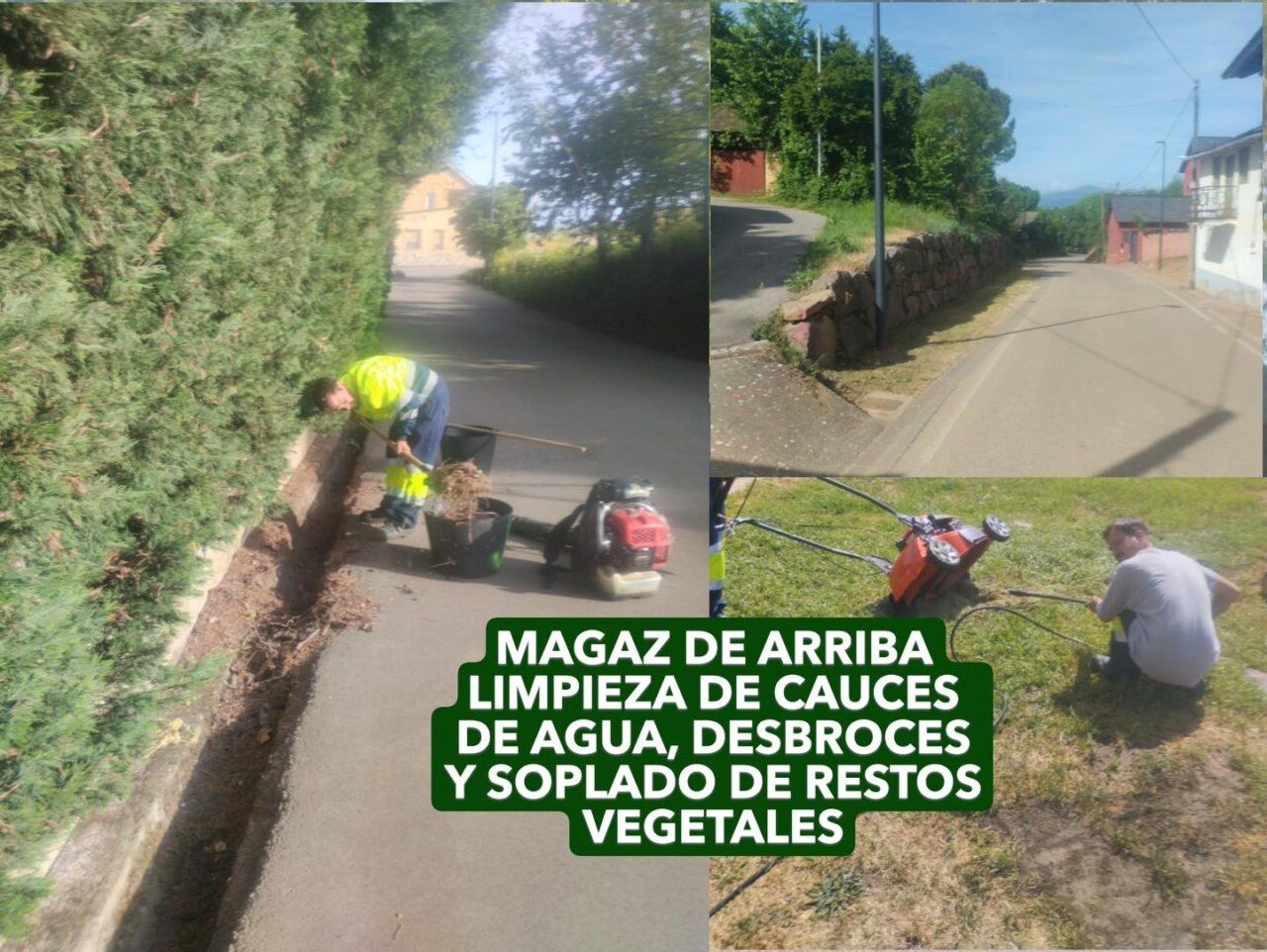 Alumnos del programa mixto de Arganza realizando trabajos de limpieza en la calle.