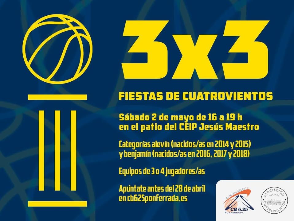 Cartel del torneo 3x3 para niños en Cuatrovientos con detalles del evento