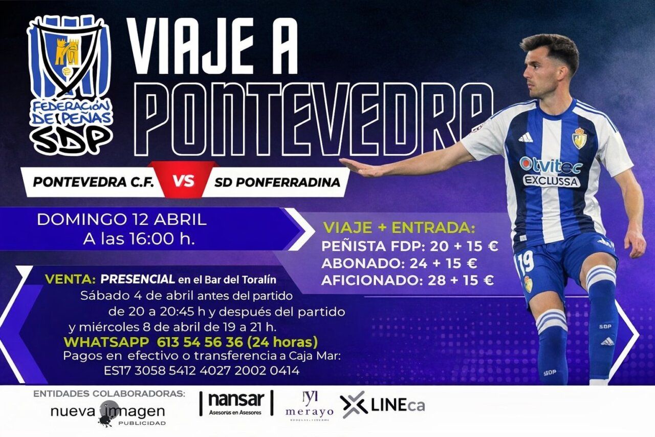 Cartel del viaje a Pontevedra para el partido de la SD Ponferradina