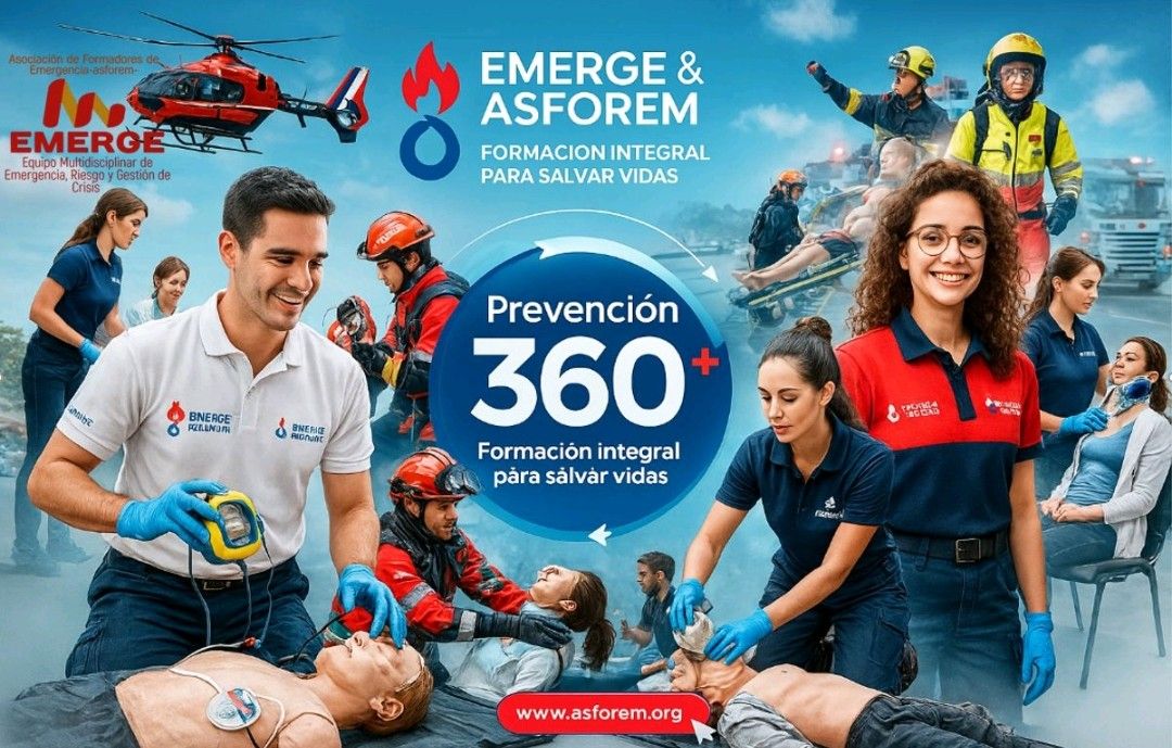Adrián Sánchez y equipo en formación de emergencias y primeros auxilios