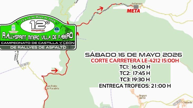 Mapa del Rallyesprint Minero Villa de Fabero con rutas y horarios