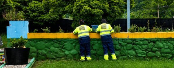 Alumnos trabajando en jardinería en las piscinas municipales de Toreno
