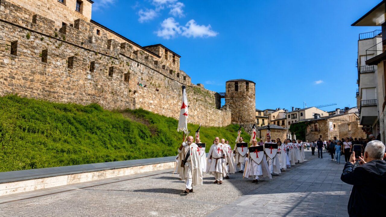 Desfile de cambio de guardia en el Castillo de Ponferrada