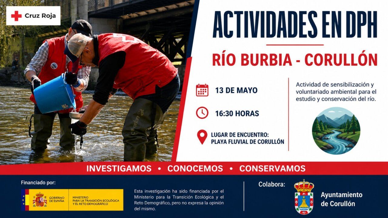 Participantes en la Playa Fluvial de Corullón analizando el agua.