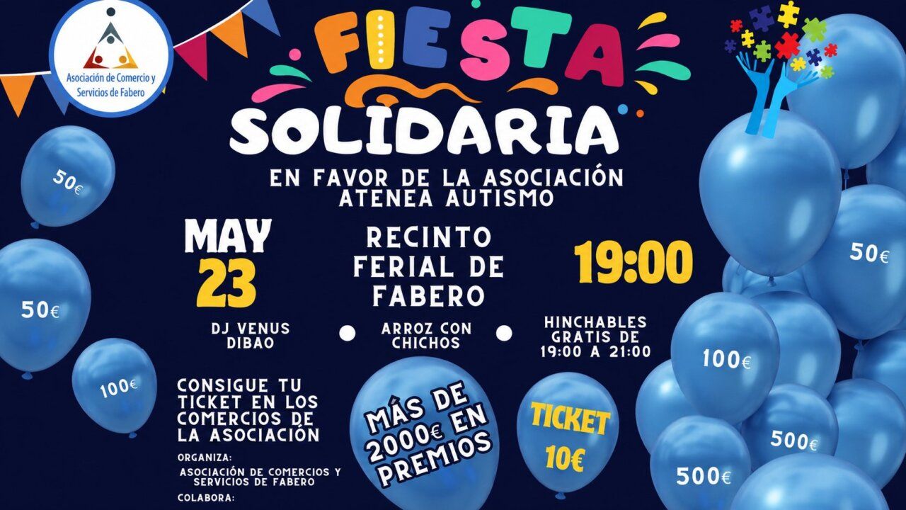 Cartel de fiesta solidaria en Fabero para Atenea Autismo