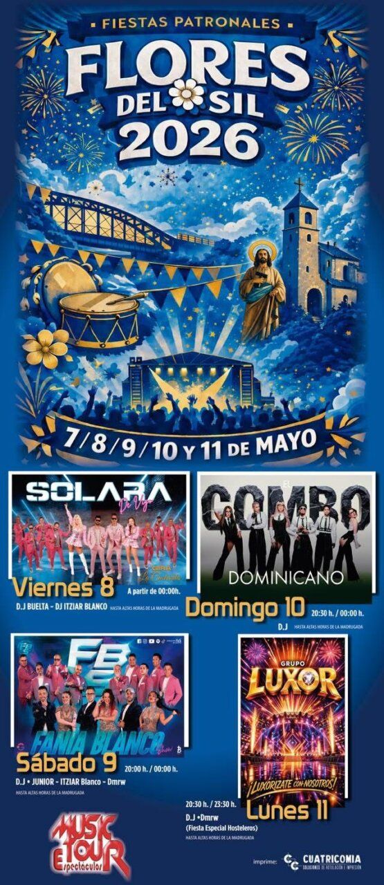Cartel de las Fiestas Patronales de Flores del Sil 2026 con actividades y conciertos