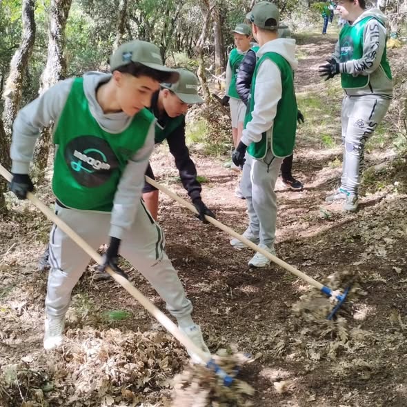 Estudiantes del I.E.S. Álvaro Yáñez limpiando el monte en Arlanza