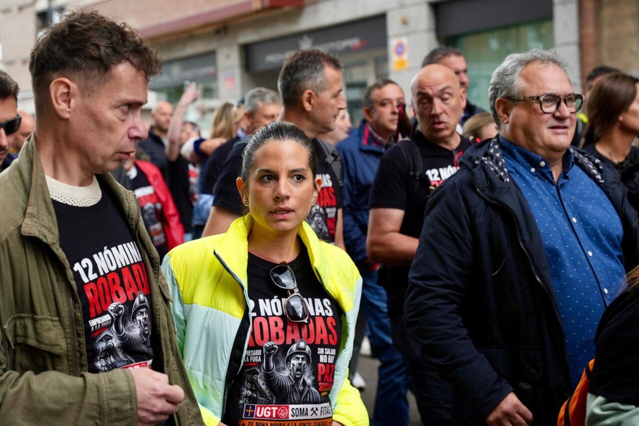 Participantes en la manifestación del PSOE de León en Oviedo apoyando a los mineros.