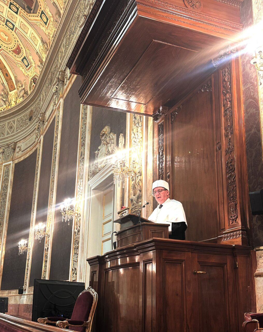 El profesor Gonzalo Tejerina durante su discurso en la Real Academia de Doctores de España.