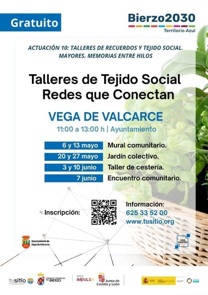 Cartel de talleres de tejido social en Vega de Valcarce