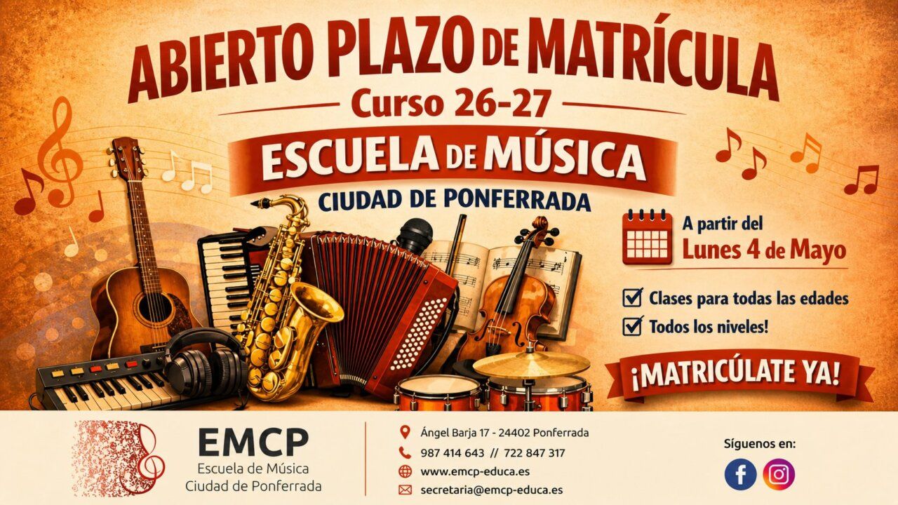 Cartel de matrícula para la Escuela de Música Ciudad de Ponferrada