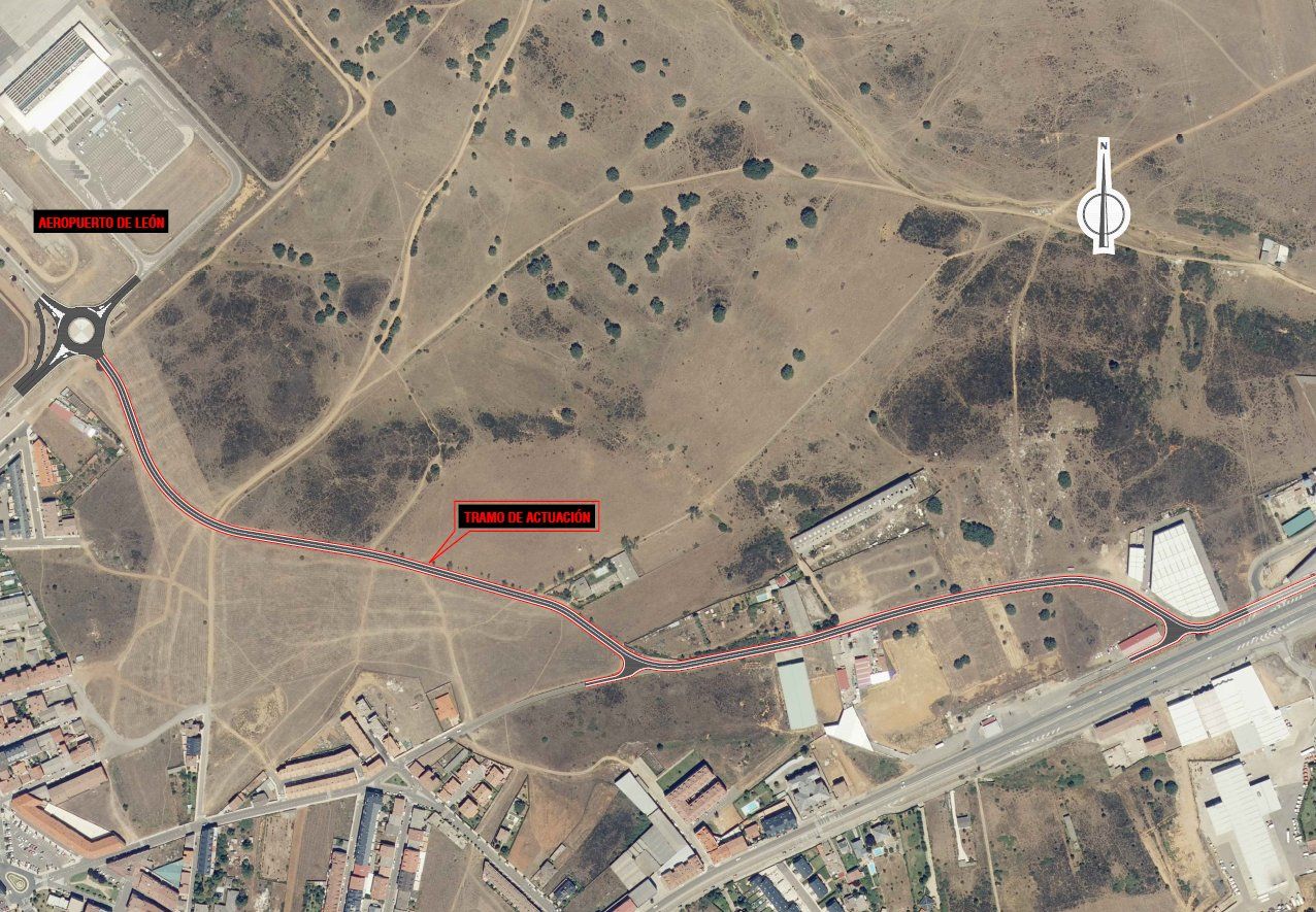 Mapa del nuevo acceso al Aeropuerto de León desde Trobajo del Camino