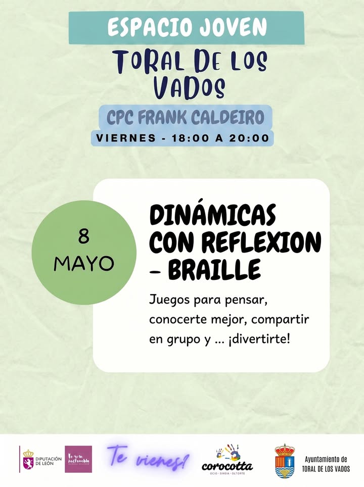 Cartel de actividades juveniles en el Espacio Joven de Toral de los Vados