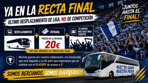 Afición berciana animando en un desplazamiento para el playoff de fútbol