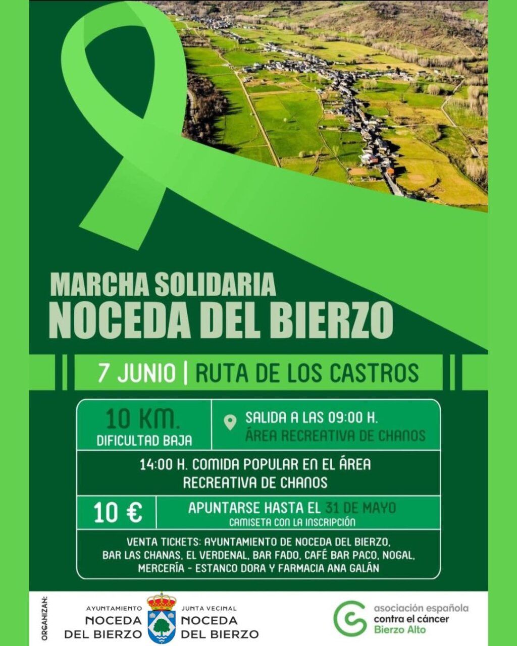 Ayuntamiento de Noceda del Bierzo con fondo verde de marcha solidaria
