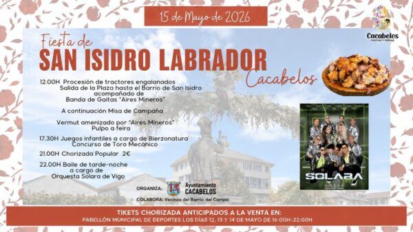 Cartel de la fiesta de San Isidro en Cacabelos con actividades programadas