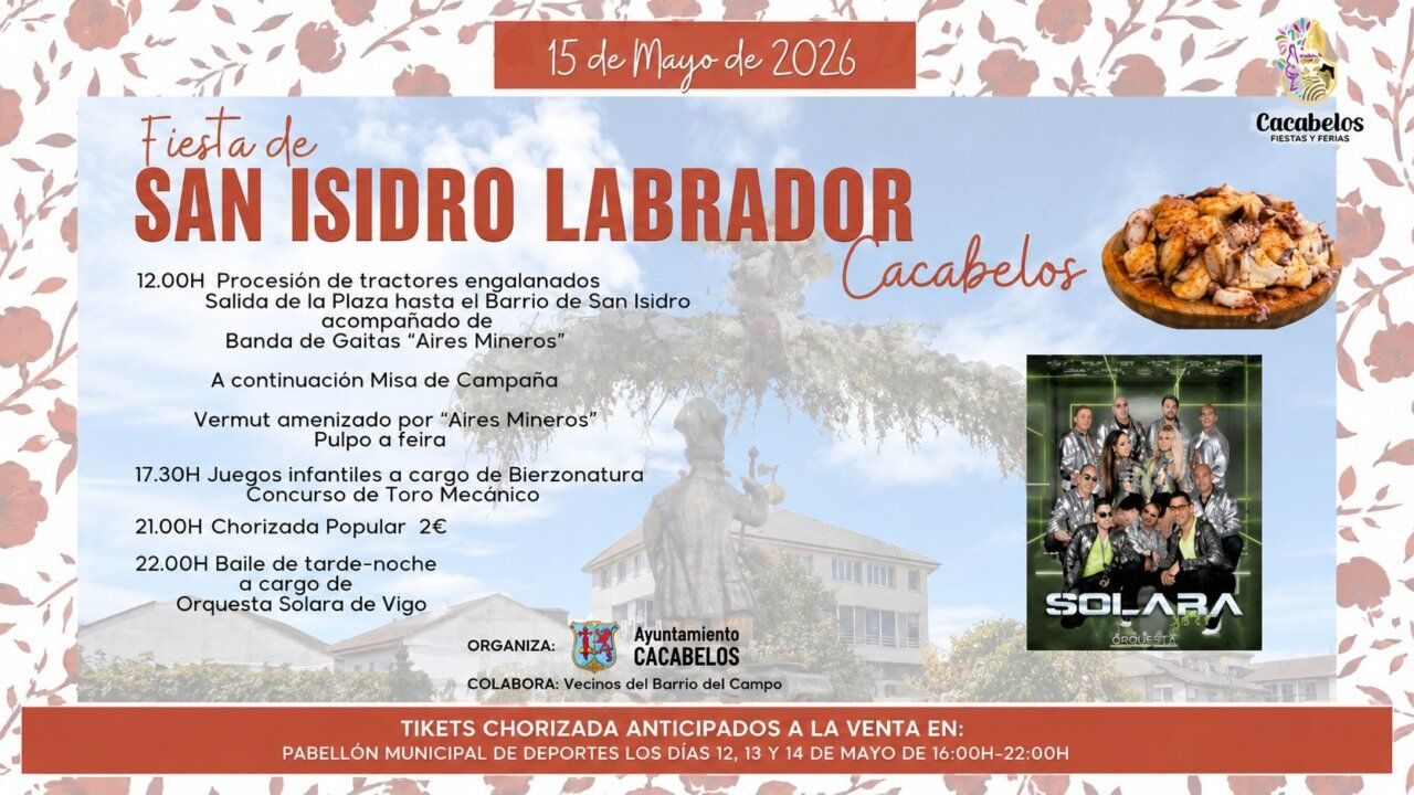 Cartel de la fiesta de San Isidro en Cacabelos con actividades programadas
