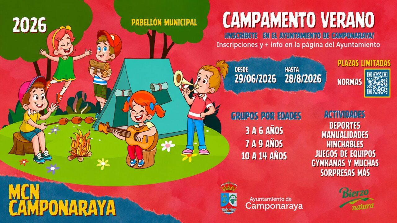 Cartel del Campamento Urbano MCN 2026 en Camponaraya