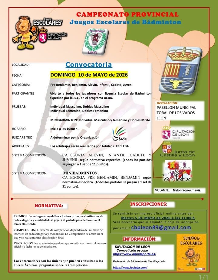 Cartel del Campeonato Provincial de Bádminton en Toral de los Vados