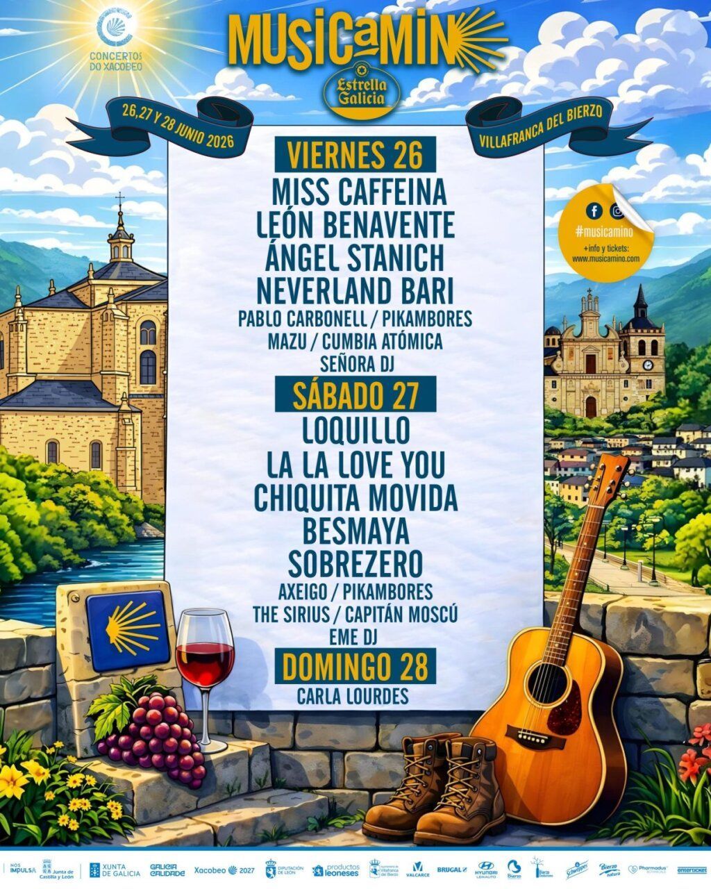 Cartel del festival Musicamino en Villafranca del Bierzo con artistas y fechas