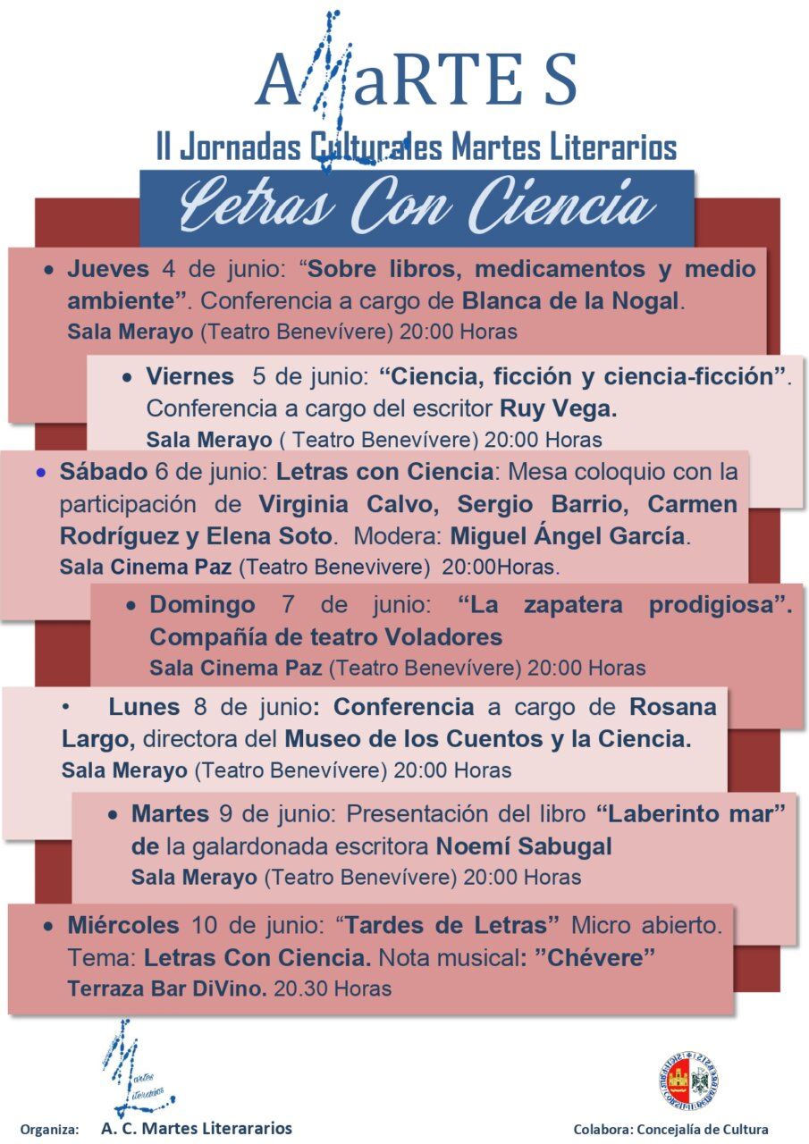Cartel de las II Jornadas Culturales Martes Literarios sobre literatura y ciencia
