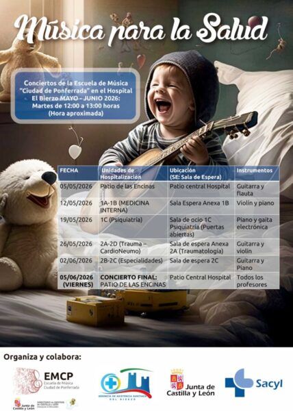 Cartel del evento Música para la Salud en el Hospital El Bierzo