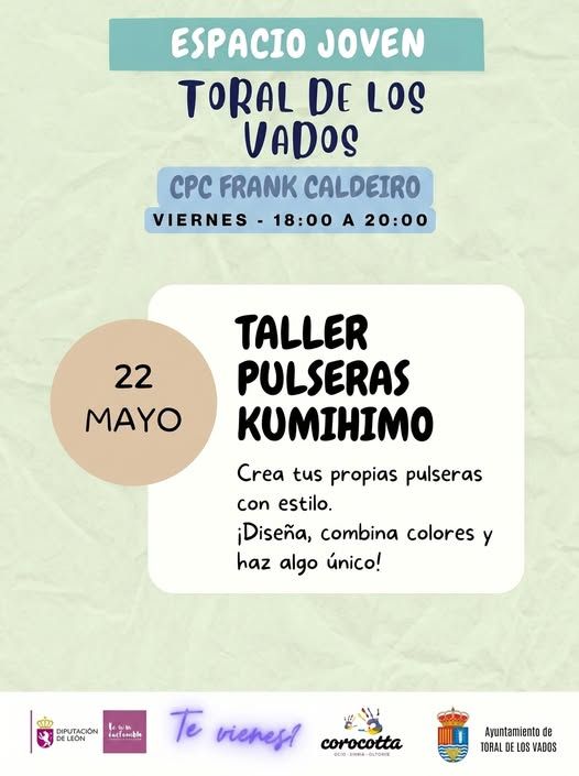 Cartel del taller de pulseras Kumihimo en Toral de los Vados
