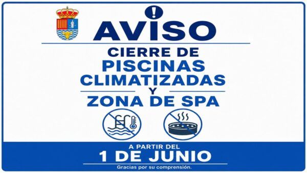 Aviso de cierre de piscinas climatizadas y zona de spa en Toral de los Vados