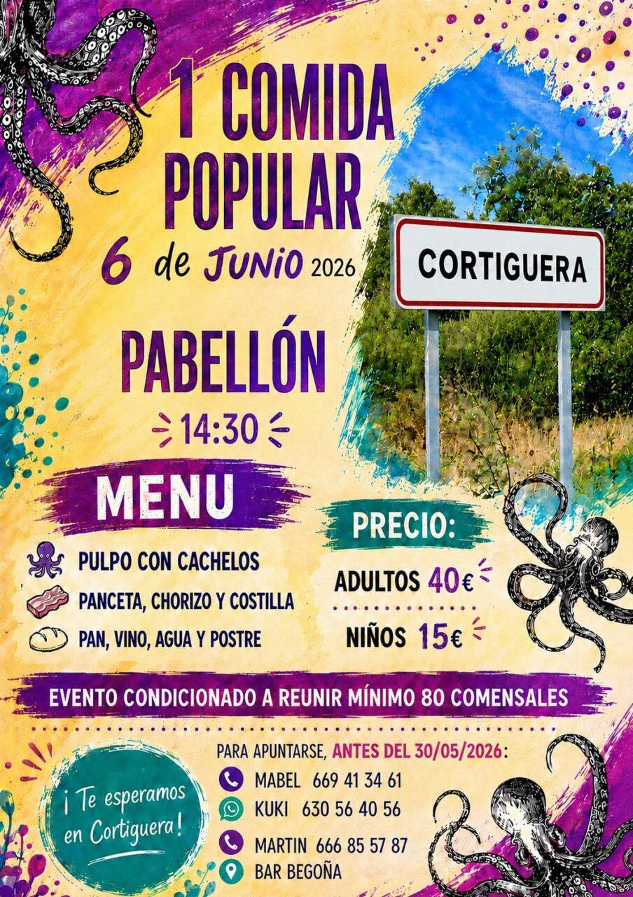 Cartel de comida popular en Cortiguera con menú y precios.