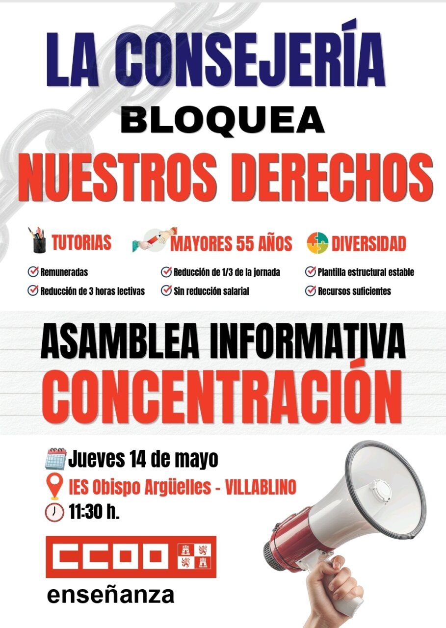 Cartel de concentración docente en IES Obispo Argüelles en Villablino