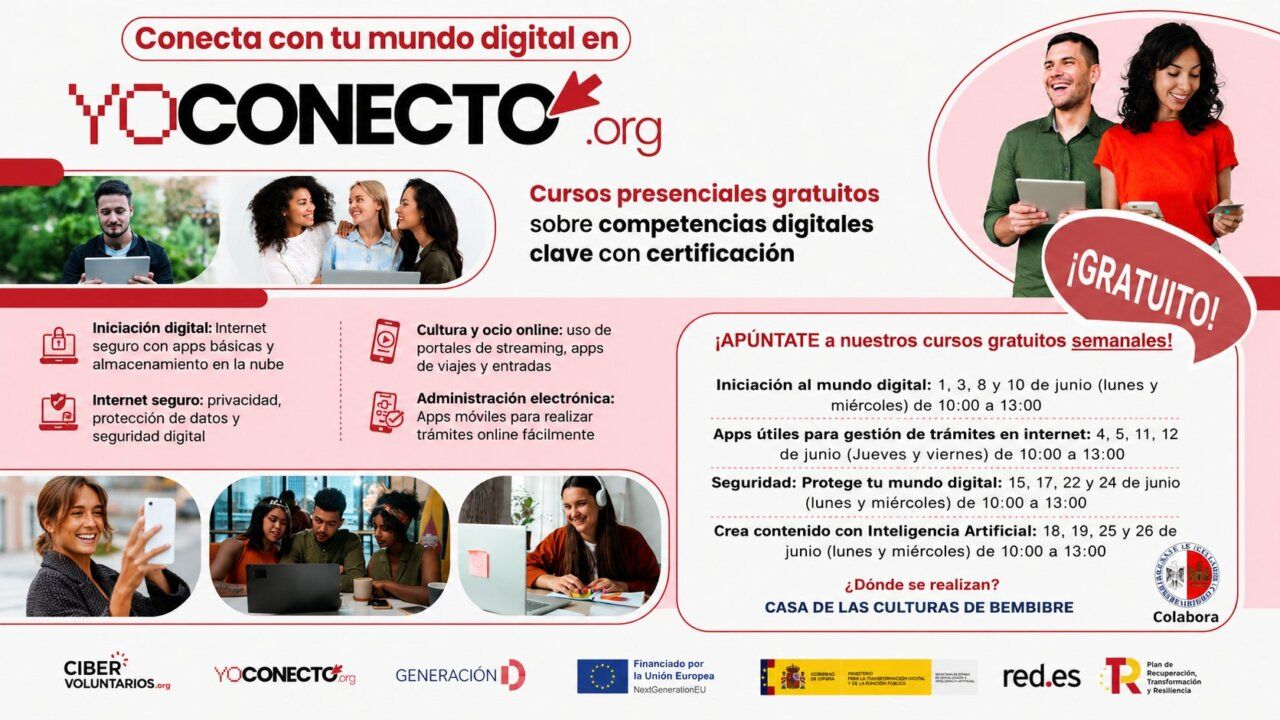 Cartel informativo sobre cursos gratuitos de competencias digitales en Bembibre
