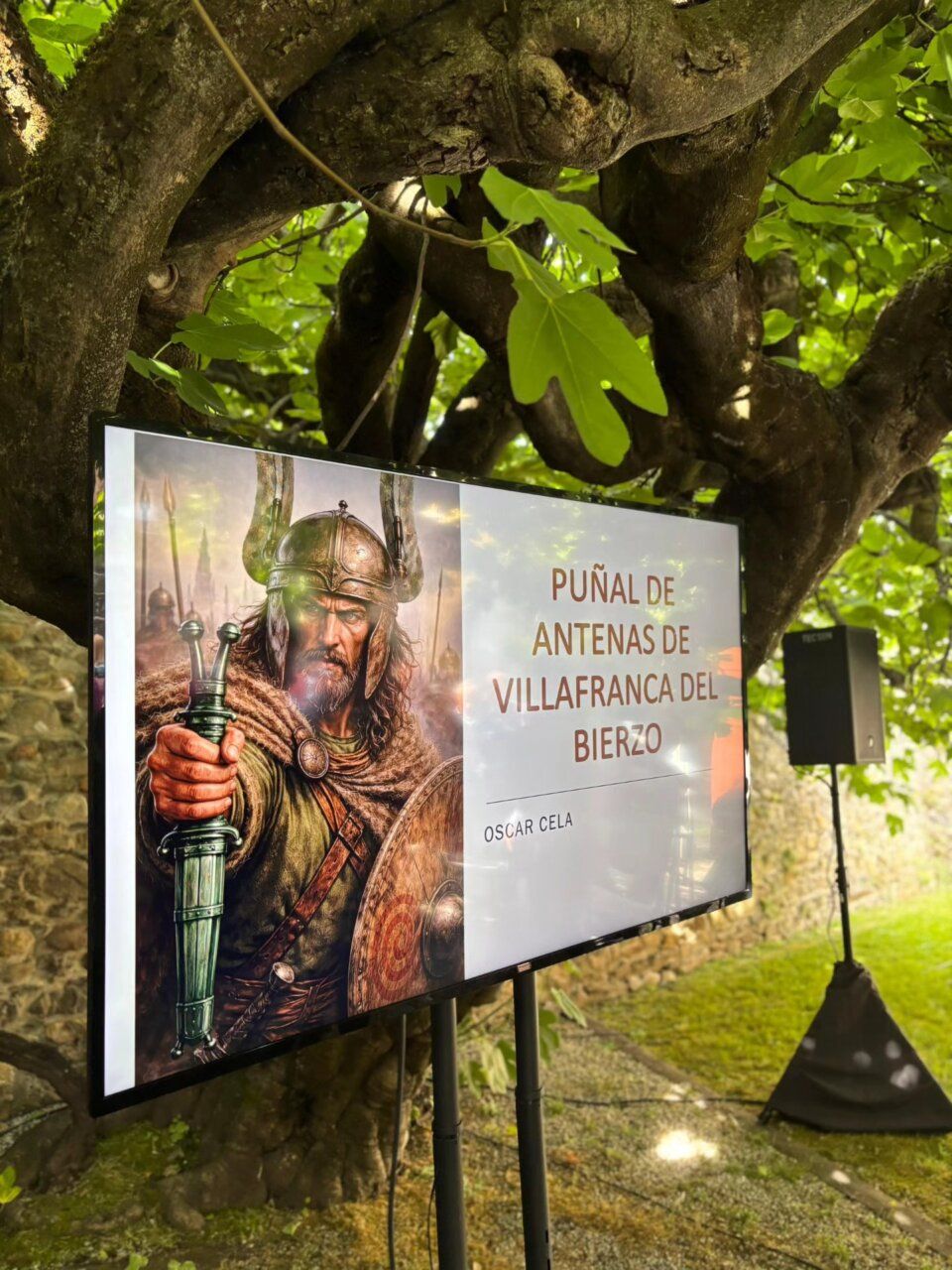 Pantalla informativa sobre el puñal de antenas en Villafranca del Bierzo
