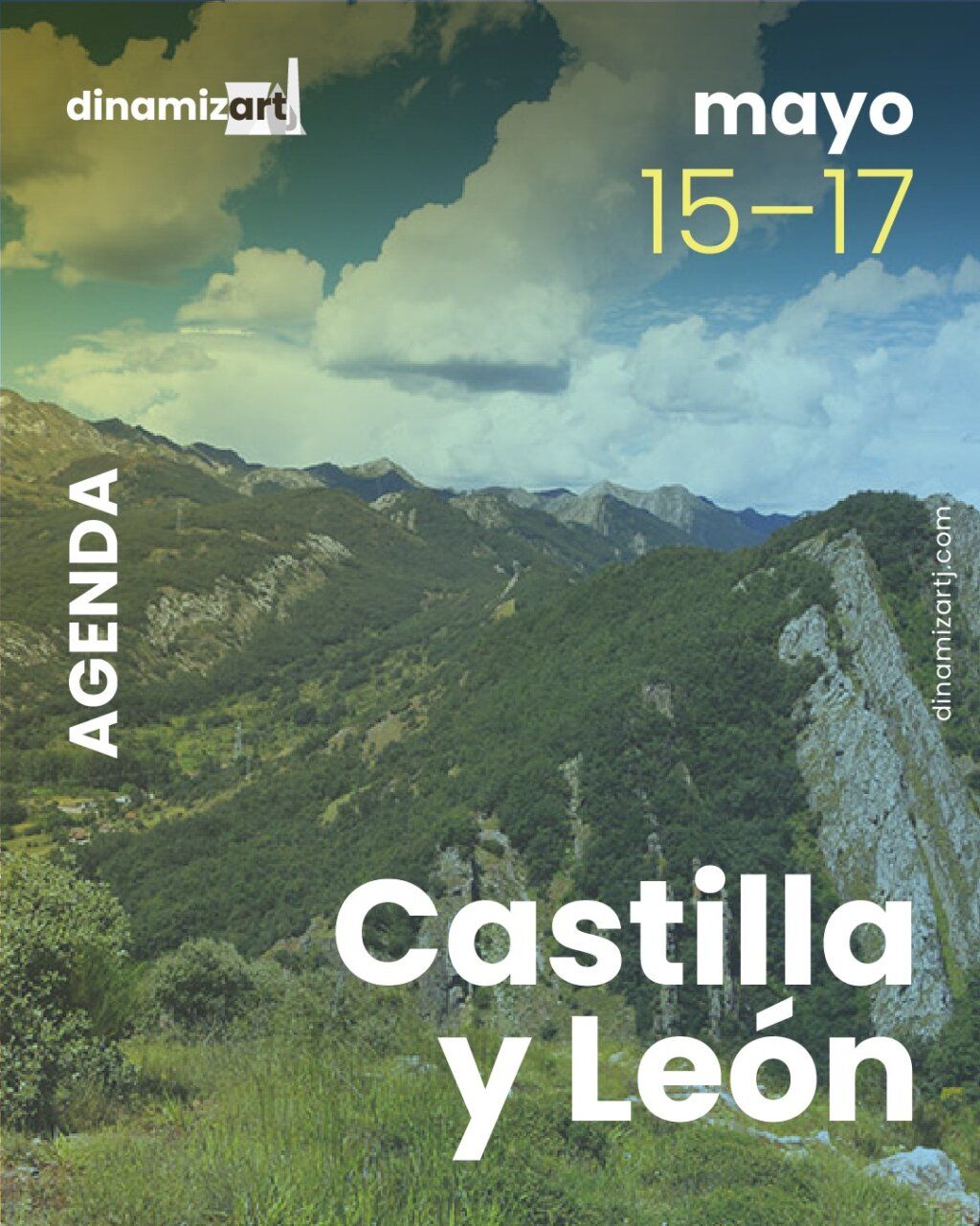 Cartel del evento Dinamiz-ARTj en Castilla y León con montañas y nubes