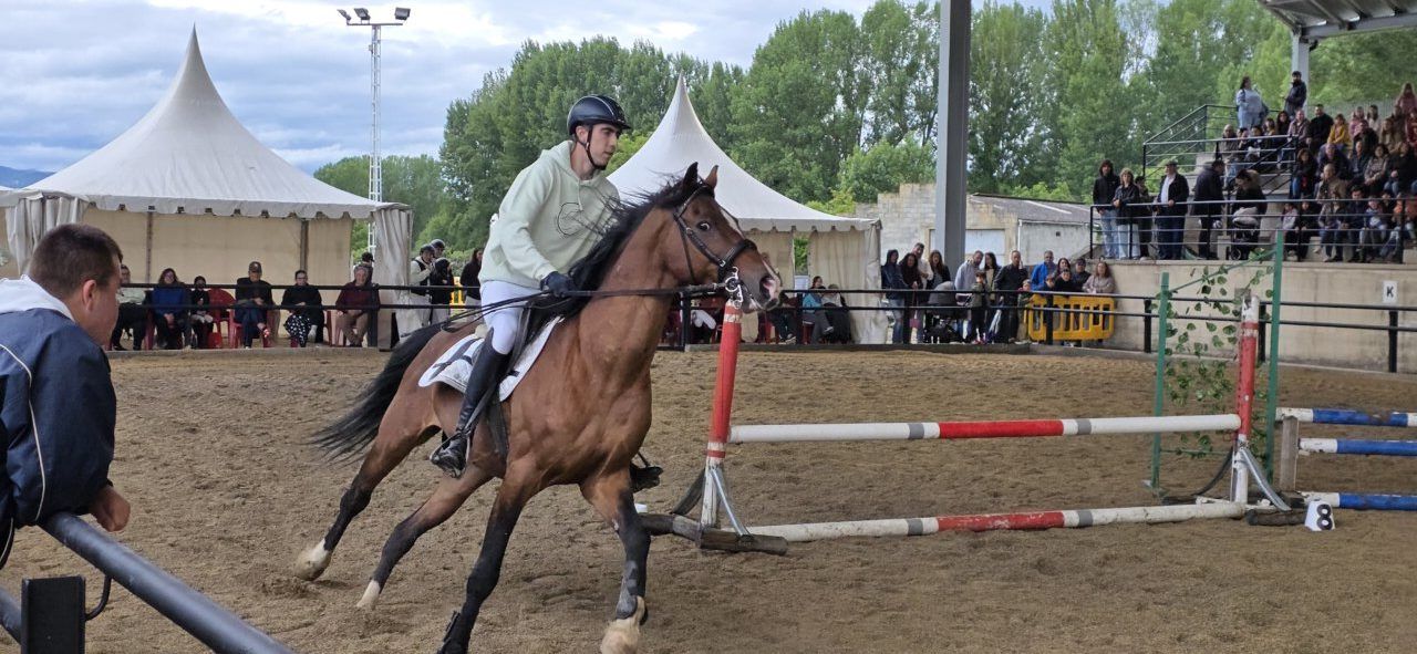 Jinete saltando con su caballo en la exhibición de la Escuela de Hípica Equus