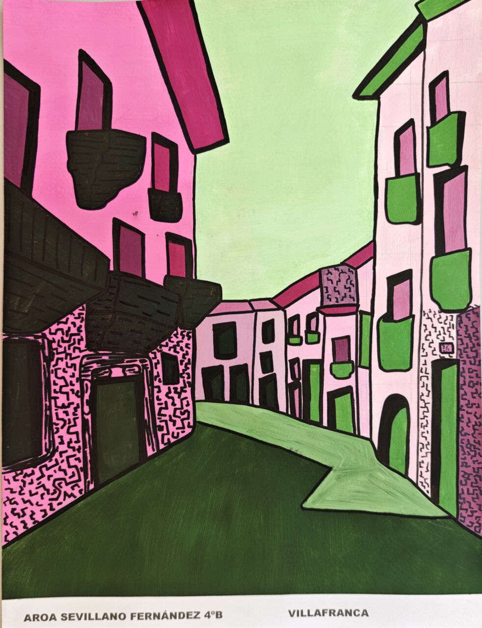 Pintura colorida de las calles de Villafranca del Bierzo por un estudiante