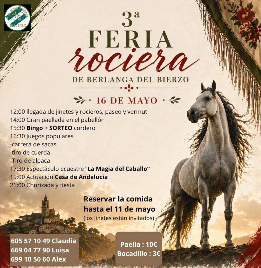 Cartel de la 3ª Feria Rociera de Berlanga del Bierzo con un caballo