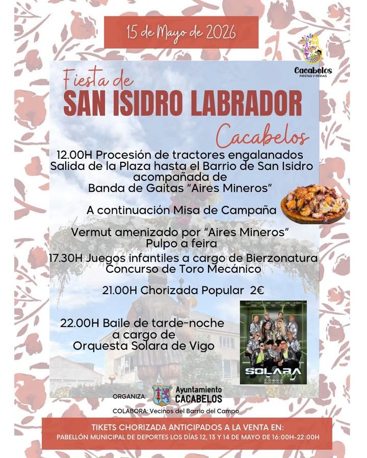 Cartel de la fiesta de San Isidro Labrador en Cacabelos con actividades y horarios