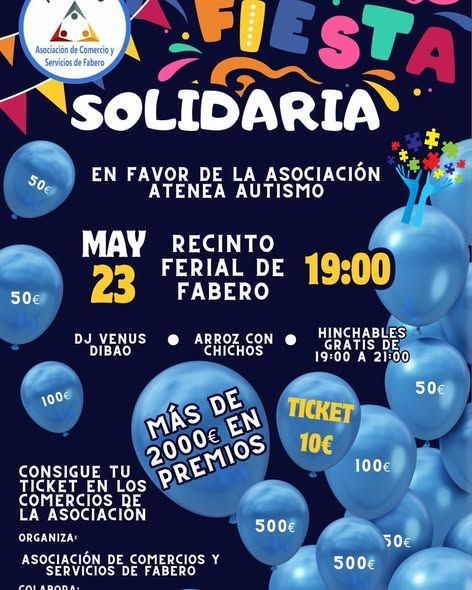 Cartel de fiesta solidaria en Fabero a beneficio de Atenea Autismo