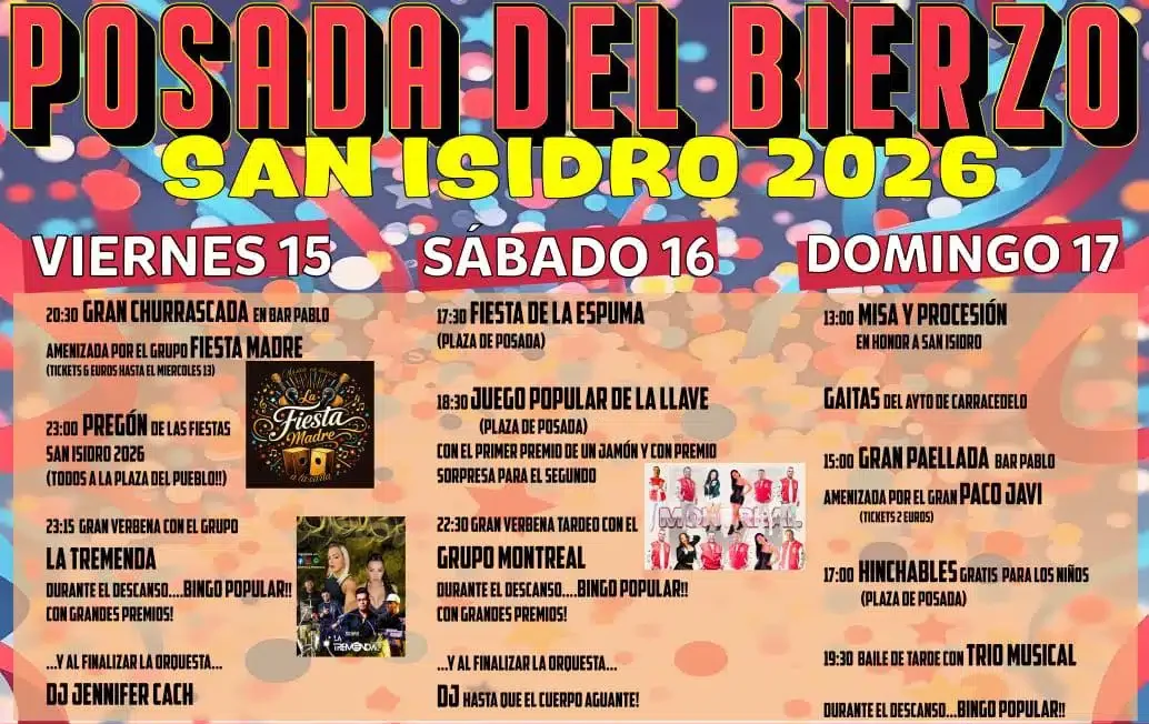 Cartel de las fiestas de San Isidro en Posada del Bierzo 2026