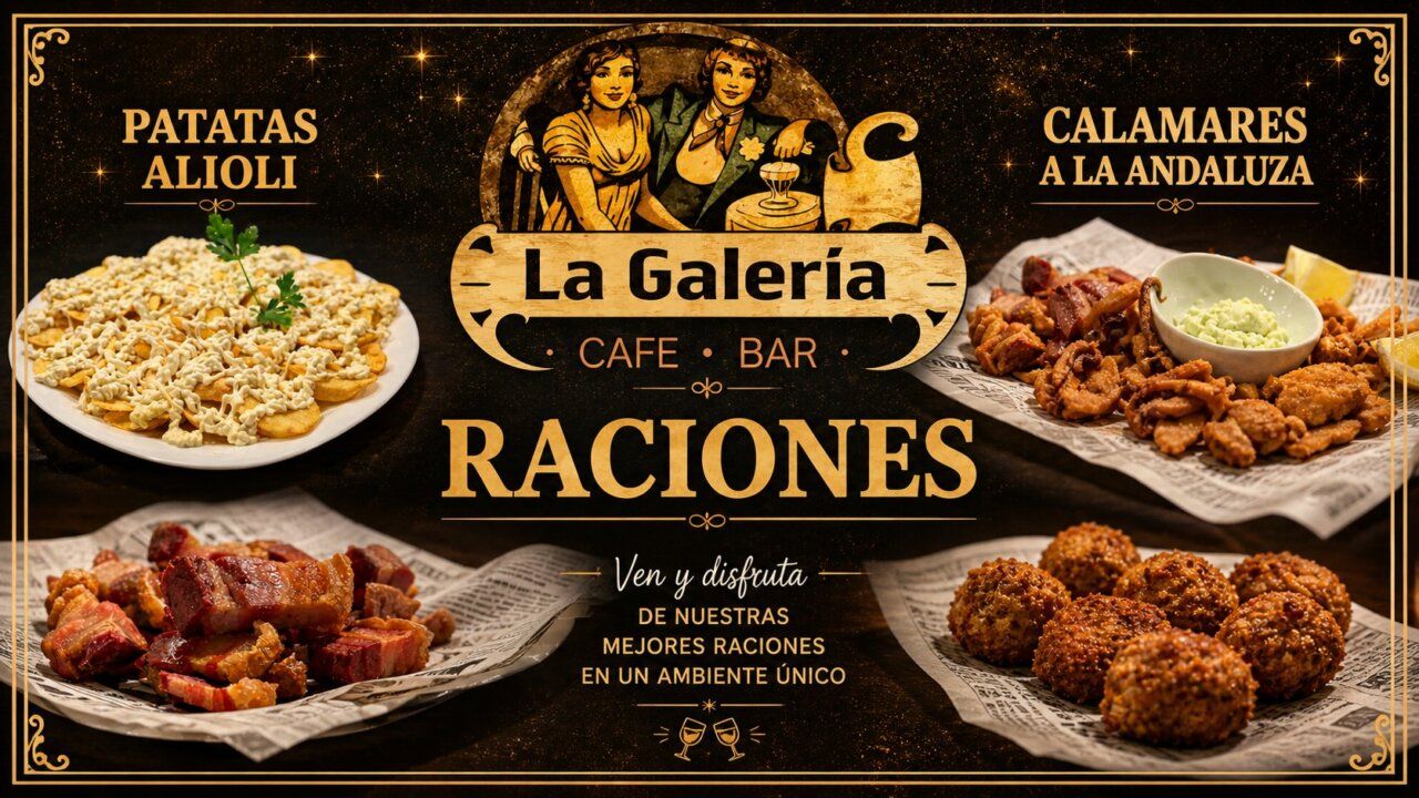 Plato de patatas alioli y calamares a la andaluza en La Galería