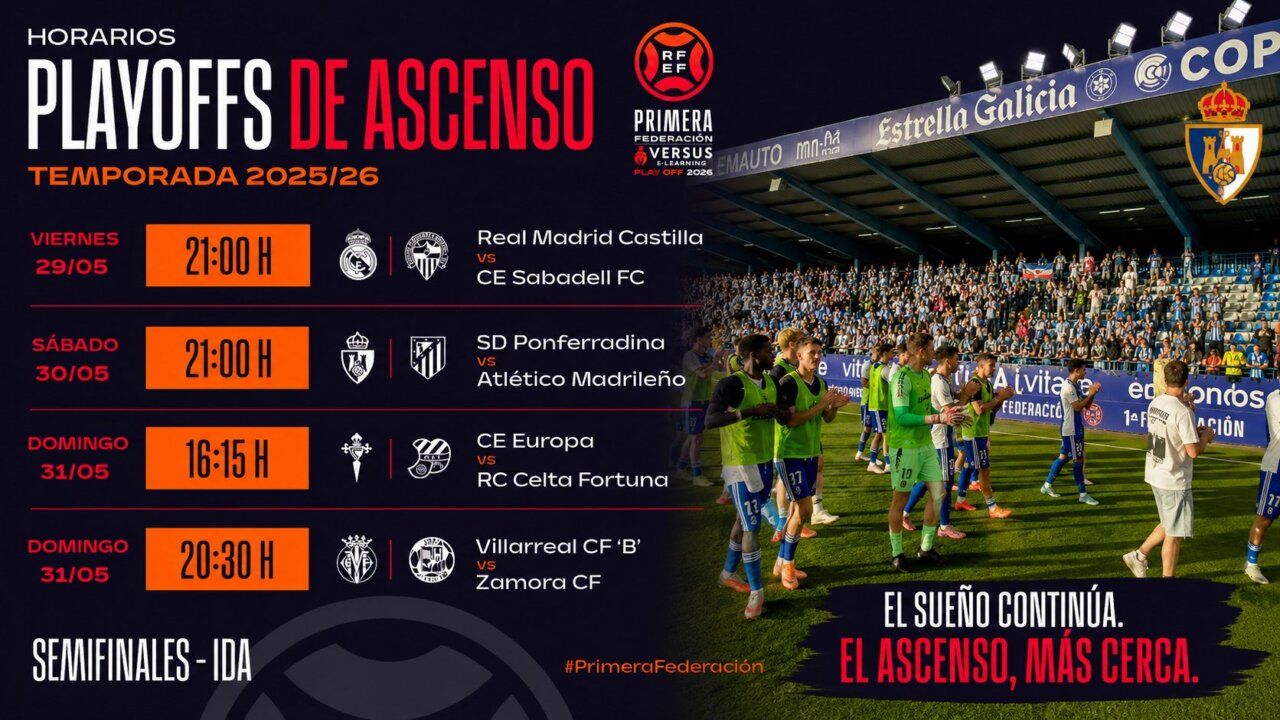 Horarios de playoffs de ascenso para SD Ponferradina y Atlético Madrileño