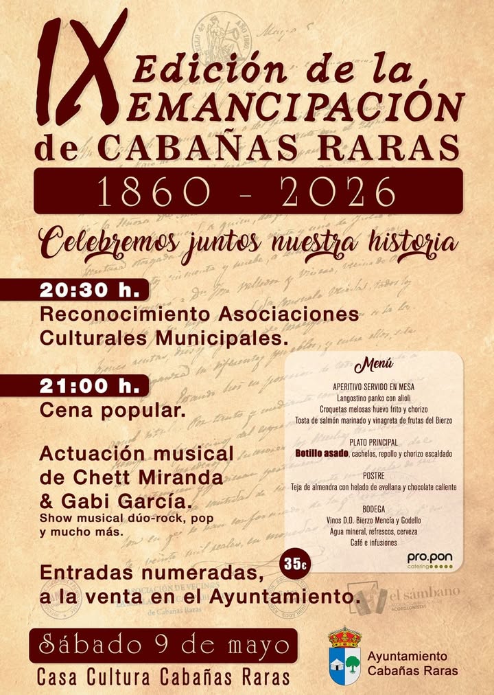 Cartel de la IX Edición de la Emancipación de Cabañas Raras con detalles del evento.