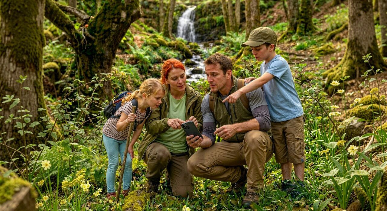 Familia explorando la naturaleza en el Soto de Villar