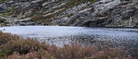 Vista del Lago de Truchillas con montañas y vegetación